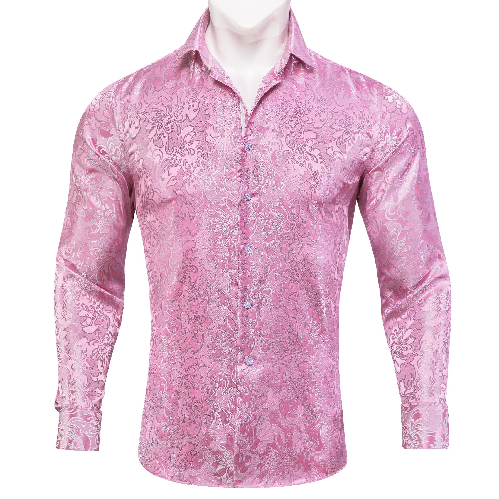 Pink Paisley Silk Button Down Long Sleeve Shirt