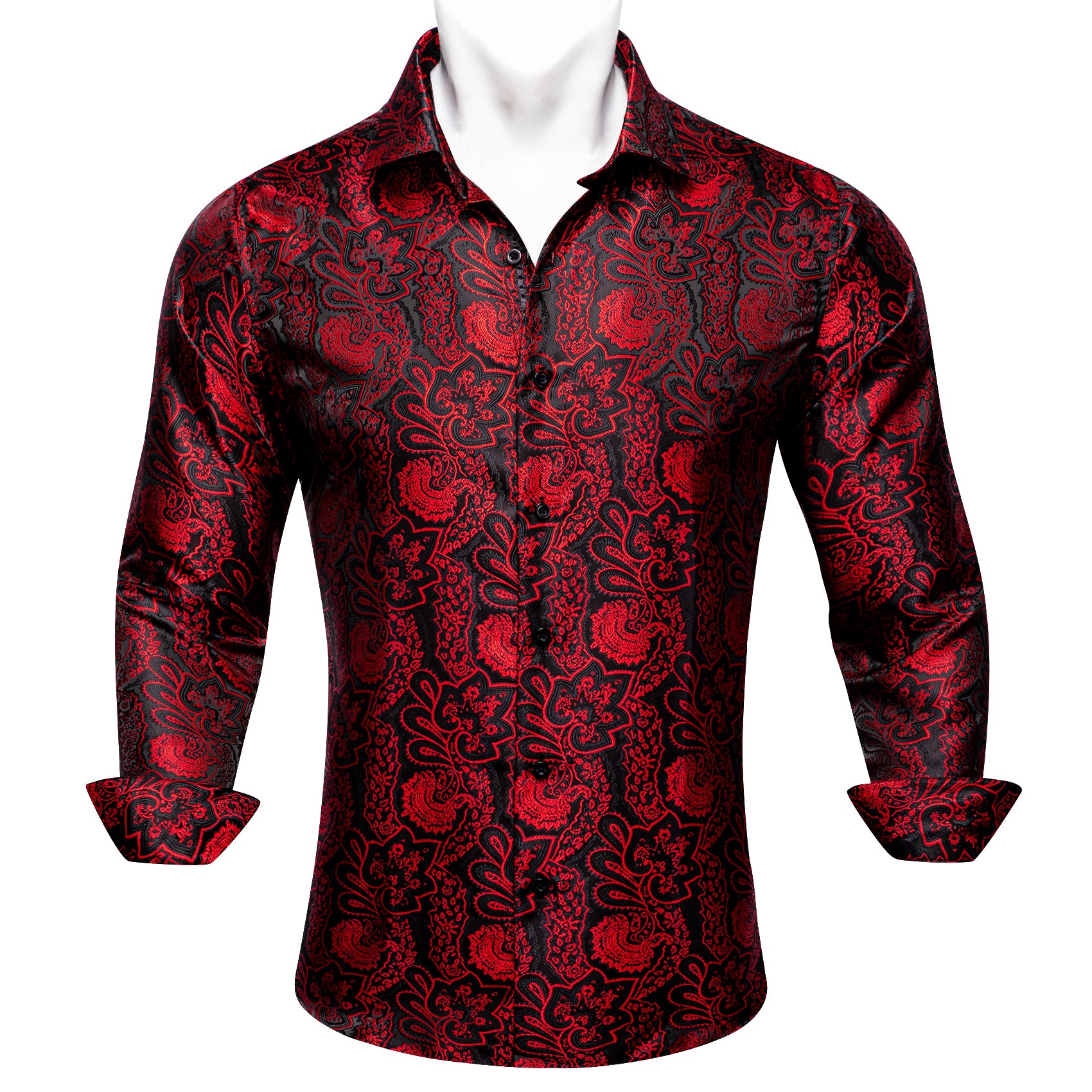 Barry.wang Black Red Paisley Men's Silk Shirt