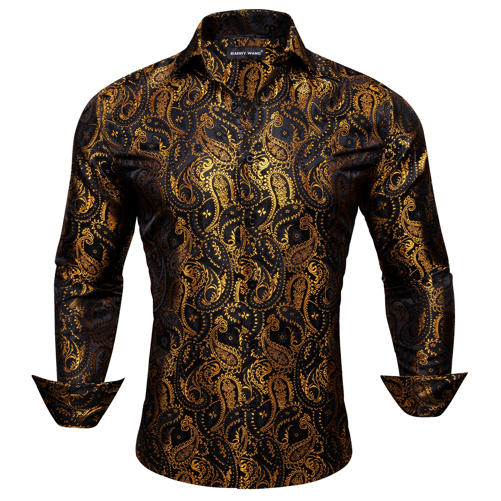 Barry.wang Black Gold Paisley Silk Men's Shirt
