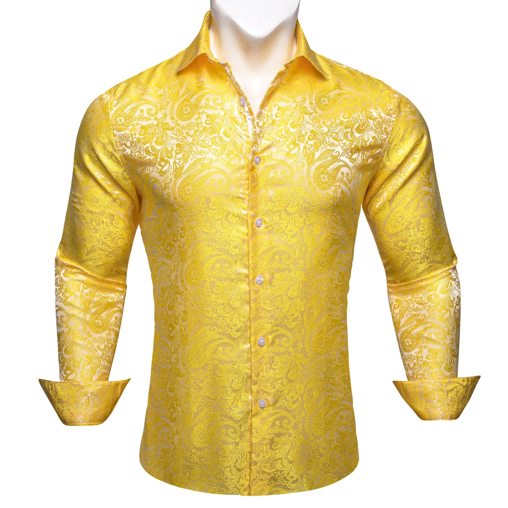 Barry.wang Button Down Shirt Yellow Paisley Silk Men's Shirt
