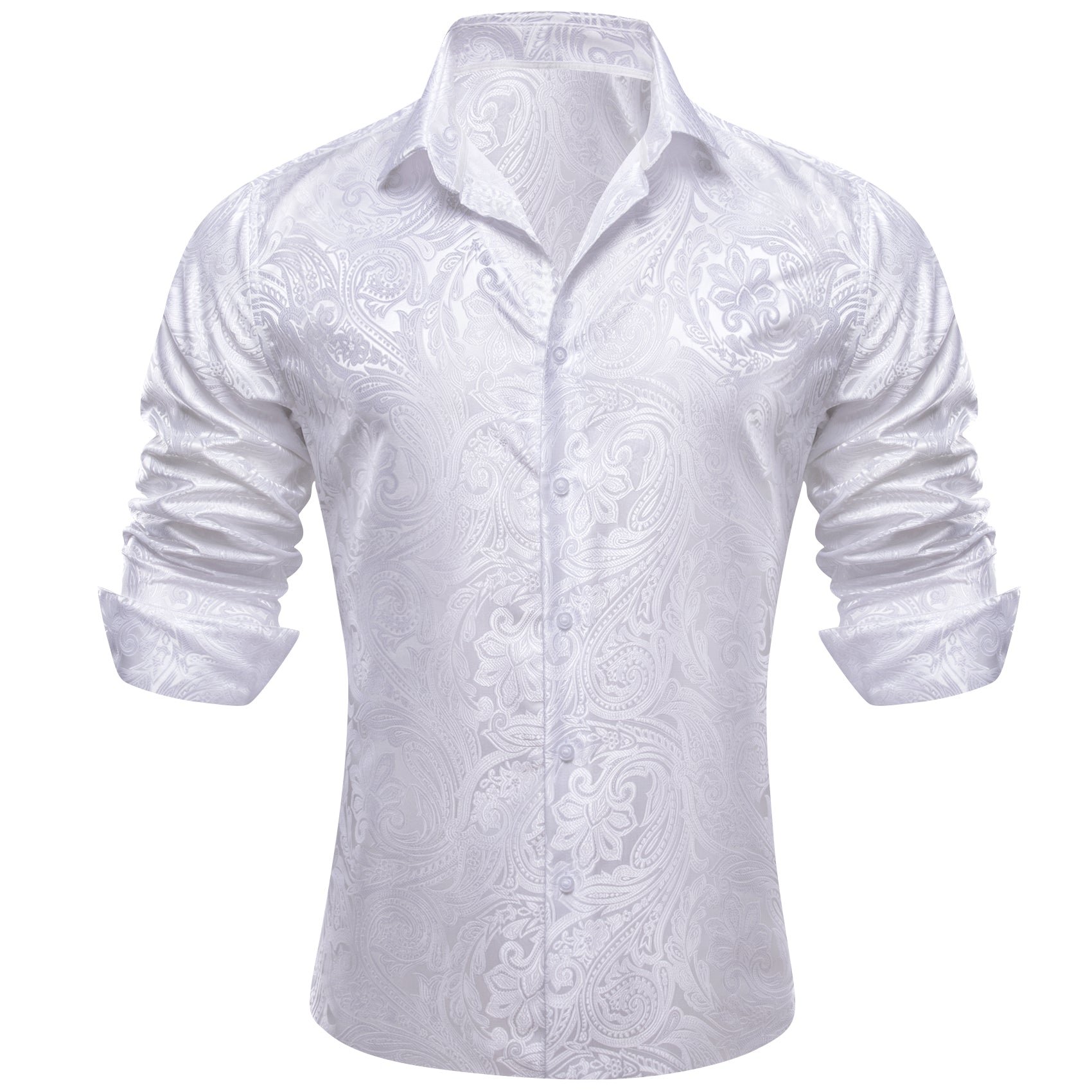 Barry.wang Classy White Paisley Silk Men's Shirt