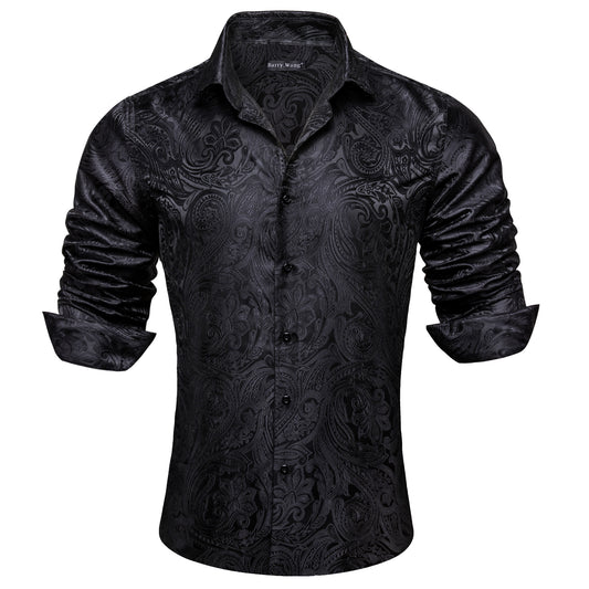 soft short sleeve button down shirts mens silk black shirt
