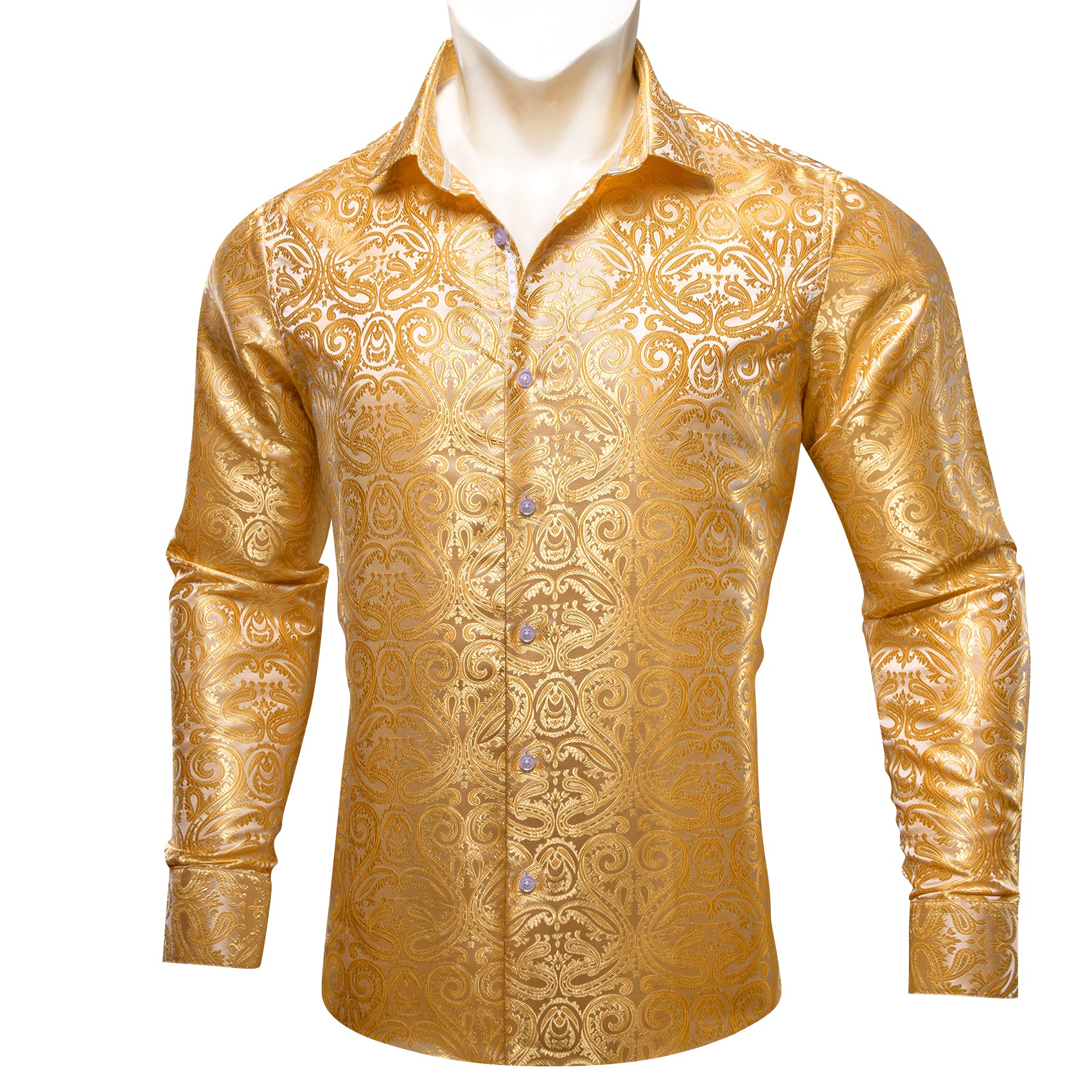 Barry.wang Gold Paisley Men's Silk Shirt