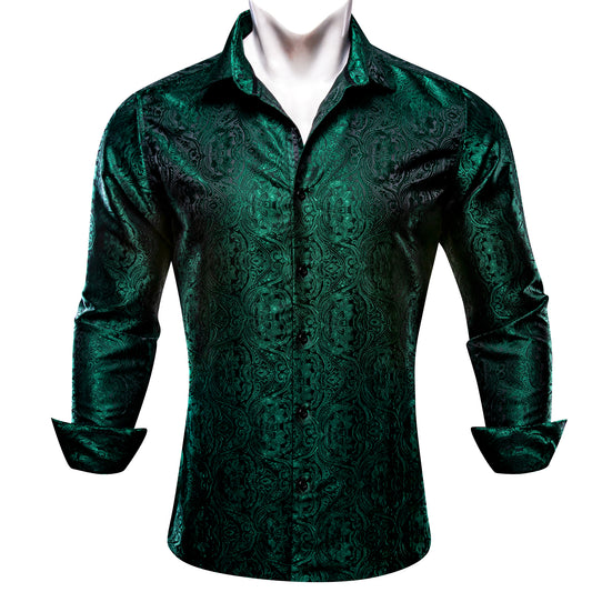 barry wang green shirt paisley jacquard dress shirt