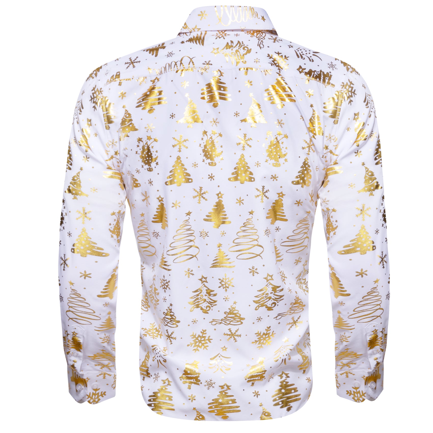 Barry. Wang Holiday White Dress Shirt Gold Xmas Pattern Long Sleeve Button Up Shirt