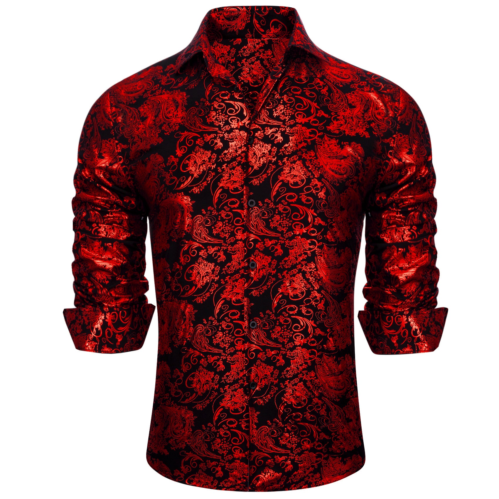 Barry. Wang Mens Red Floral Shirt Dress Silk Button Down Long Sleeve S