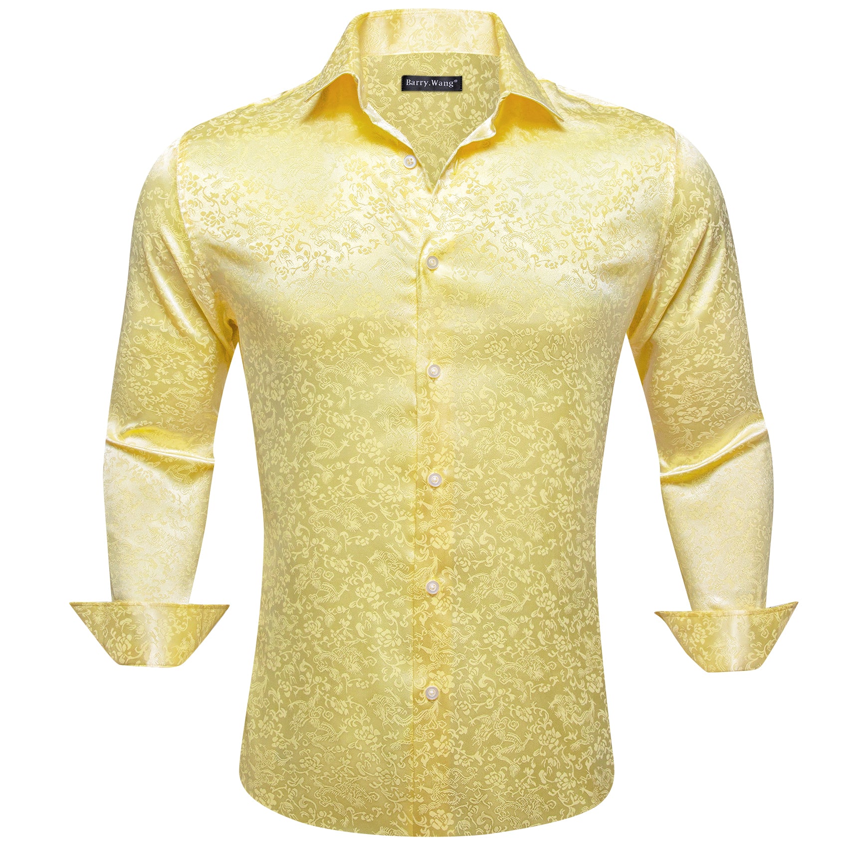 Barry.wang Mist Yellow Floral Silk Men's Shirt