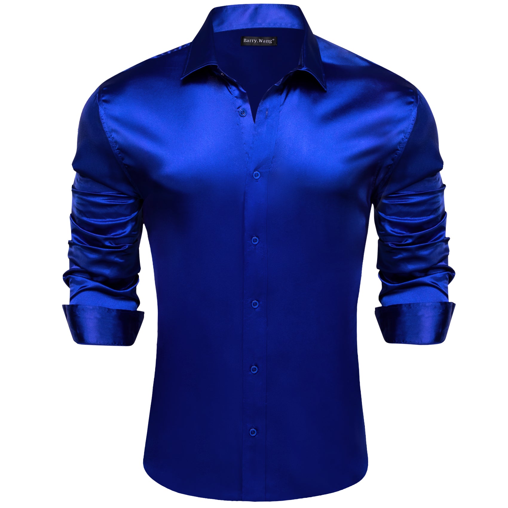 Barry.wang Sapphire Blue Solid Silk Men's Shirt
