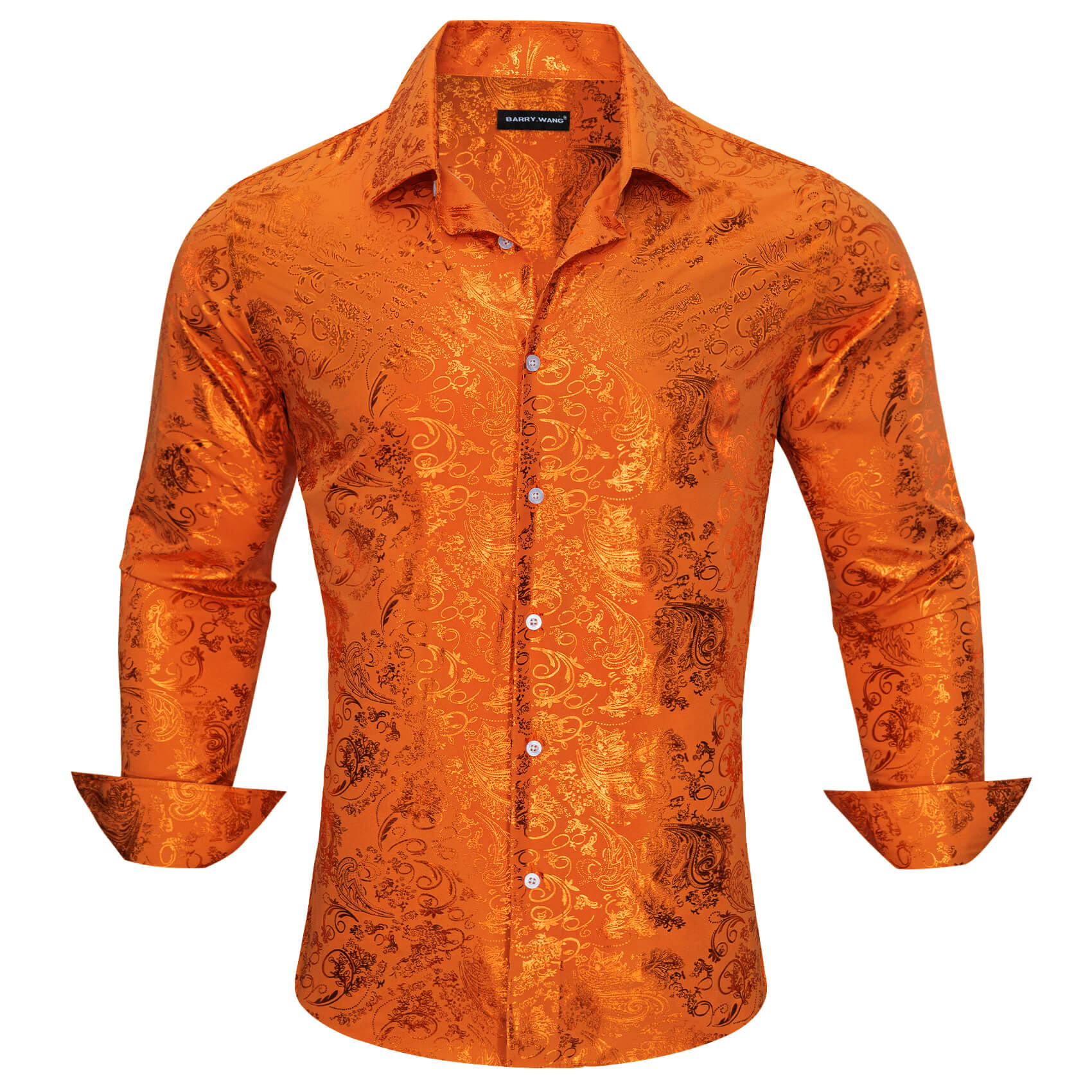  Floral Fire Orange Men's Silk Shirt