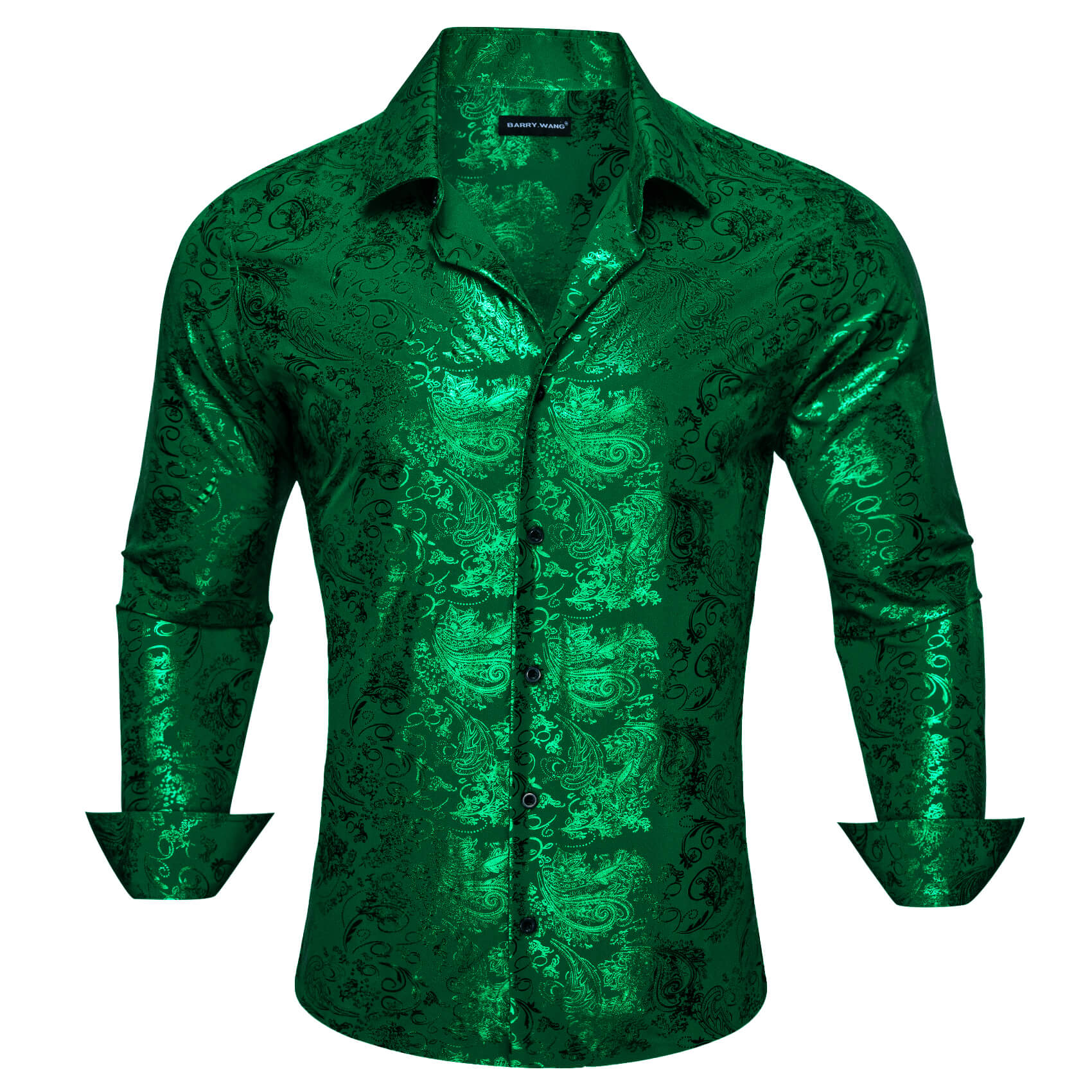 Emerald Green Silk Floral Shirt