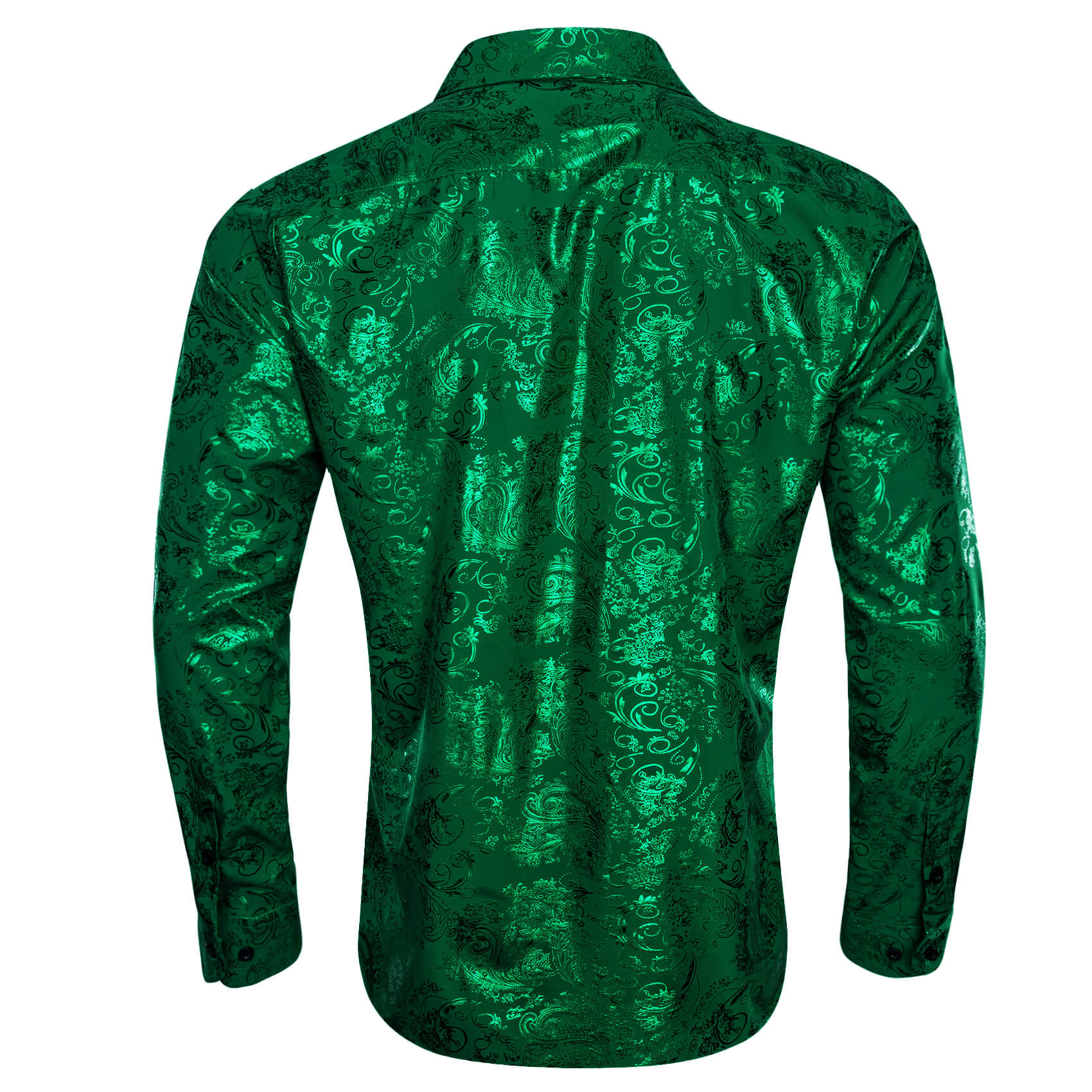 Barry.wang Long Sleeve Shirt Emerald Green Silk Floral Shirt for Men