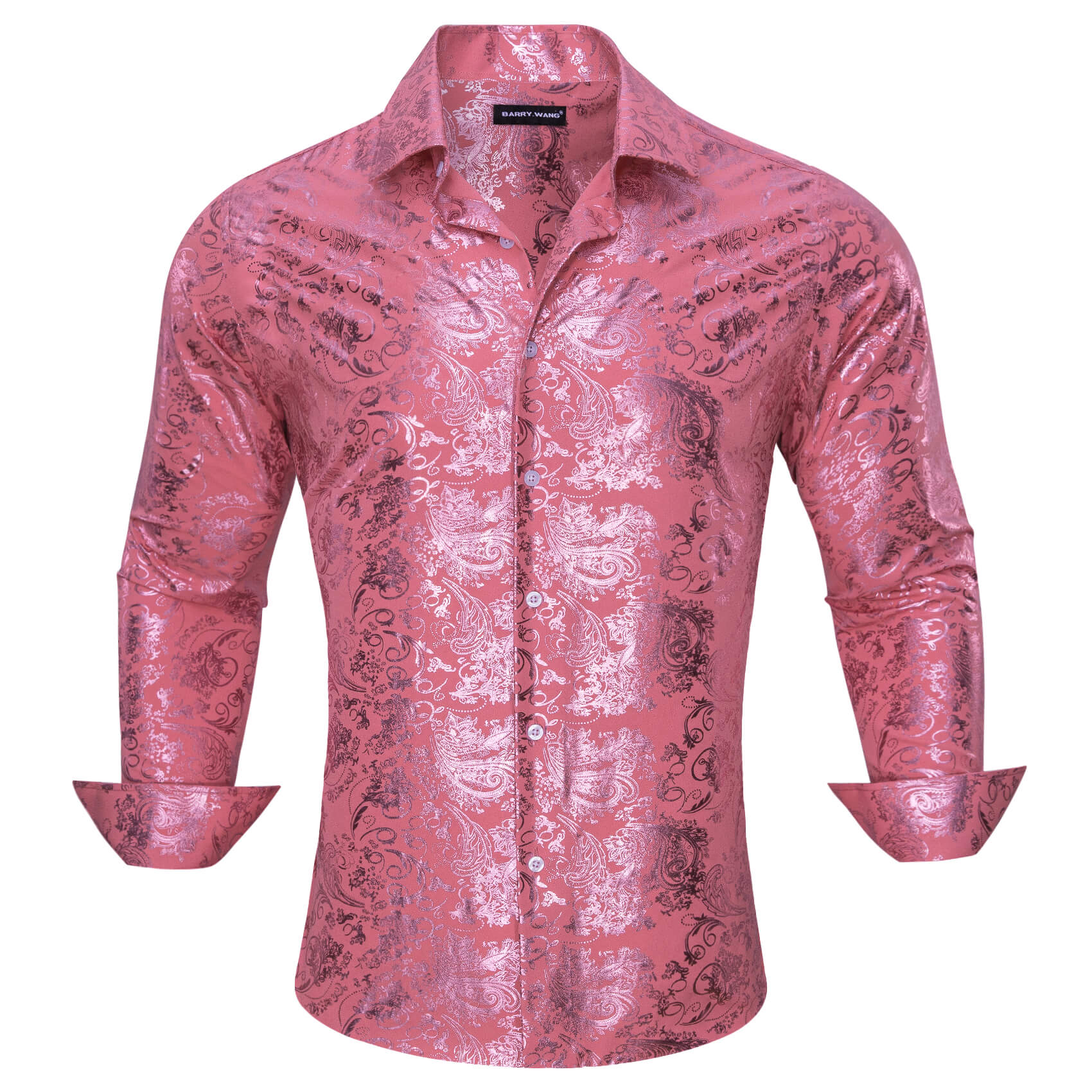 Men's Bronzing Shirt Watermelon Pink Floral Silk Shirt