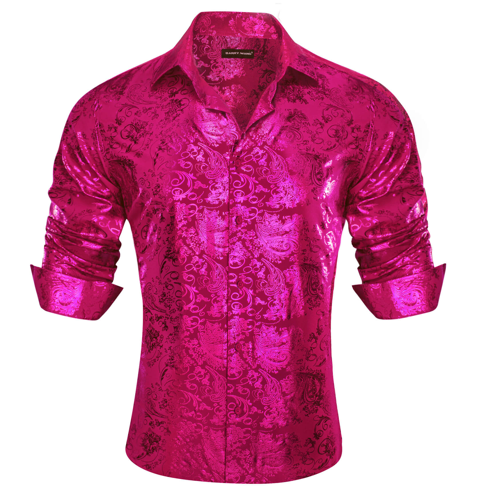 Barry. Wang Fuchsia Pink Dress Shirt Mens Paisley 70s Disco Long Sleeve Button Down Shirt Silk, S Barry. Wang Fuchsia Pink Dress Shirt Mens Paisley 70s Disco Long Sleeve Button Down Shirt Silk, S