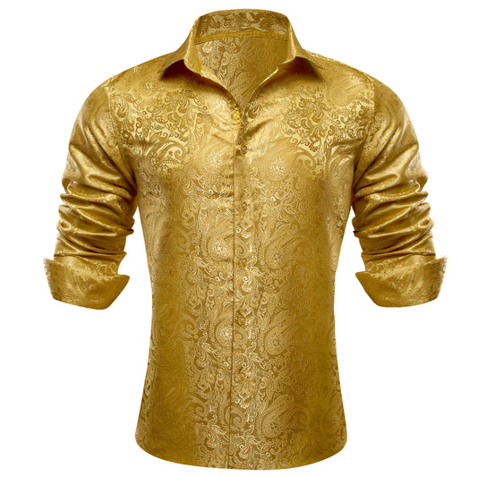 mens short sleeve button up shirt gold graphic tee