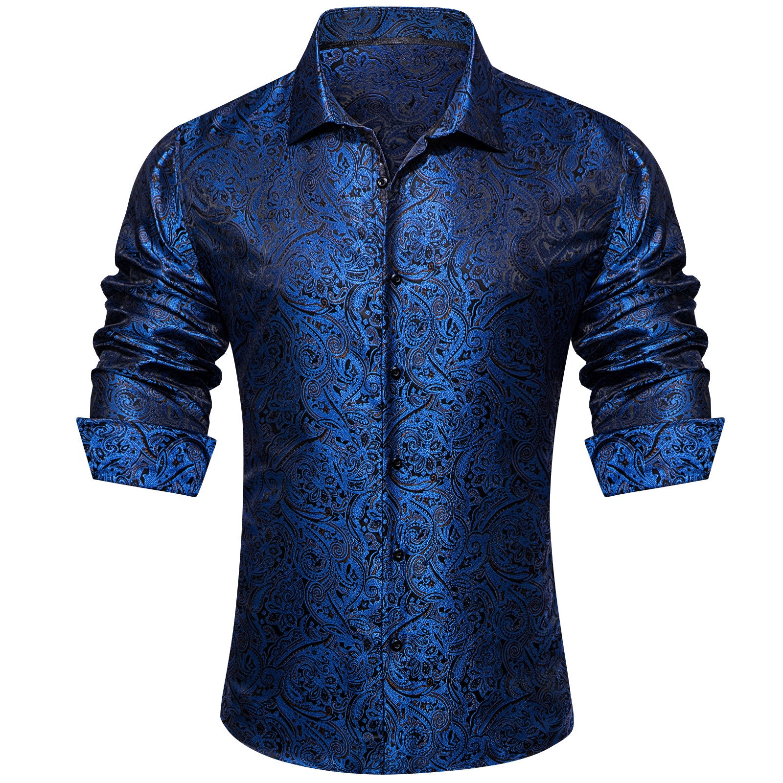 Barry. Wang Royal Blue Paisley Dress Shirt Western Casual Wrinkle Free Button Down Shirt, L