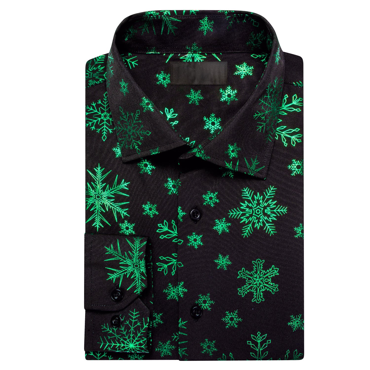 Barry.Wang Mens Holiday Black Shirt Green Xmas Dress Long Sleeve Shirt