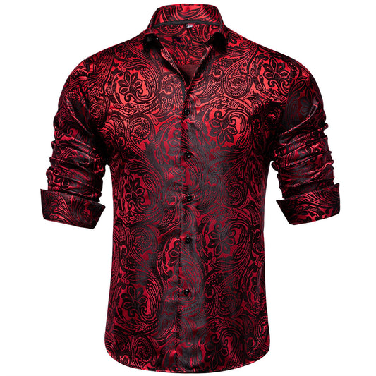 Barry. Wang Mens Burgundy Floral Shirt Wrinkle Free Long Sleeve Button Down Shirt