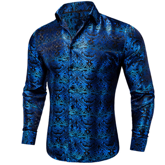 Barry. Wang Blue Paisley Mens Button Down Long Sleeve Shirt