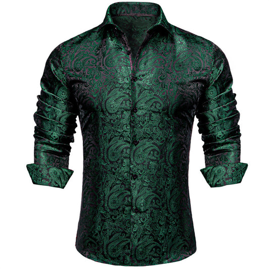 Barry. Wang Hunter Green Shirt Western Dress Paisley Wrinkle Free Button Down Shirt