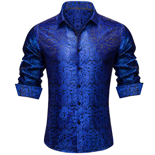 Barry. Wang Mens Blue Paisley Dress Shirt Long Sleeve Button Down Shirt