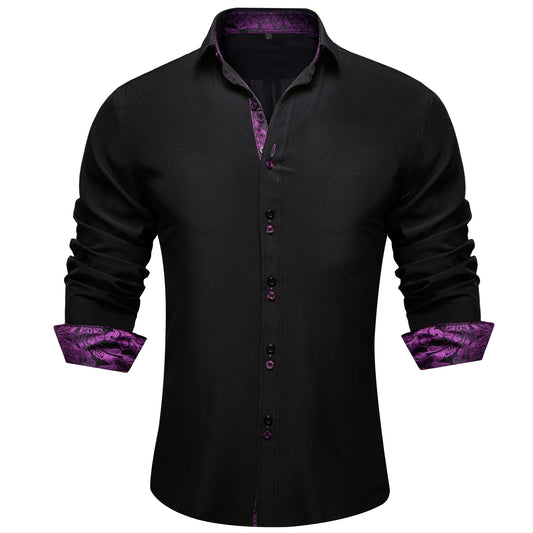 Barry. Wang Silk Button Down Shirt Black Construct Long Sleeve Shirt