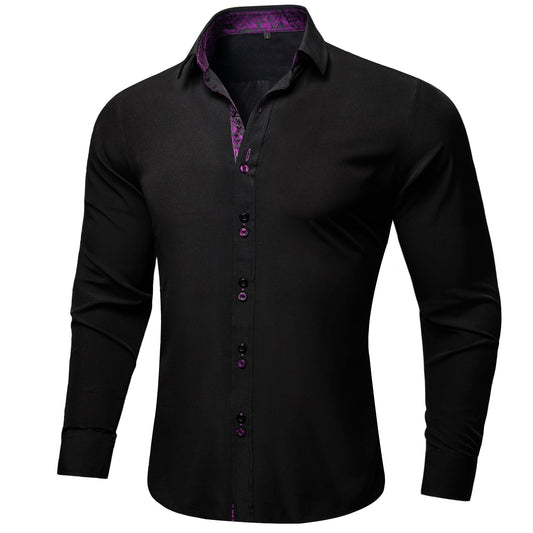 Barry. Wang Silk Button Down Shirt Black Construct Long Sleeve Shirt
