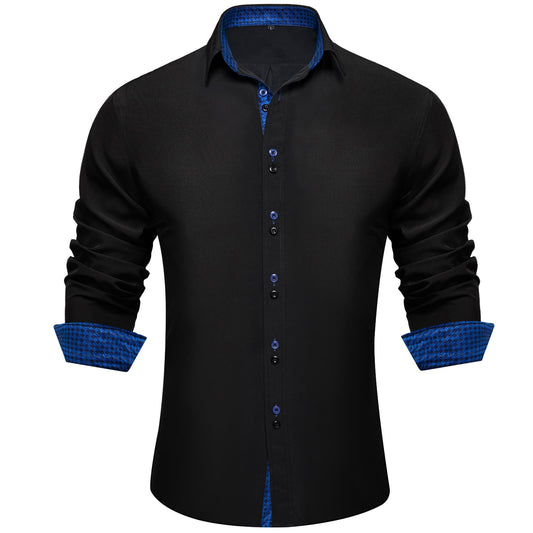Barry. Wang Mens Dress Shirt Black Construct Silk Long Sleeve Shirt