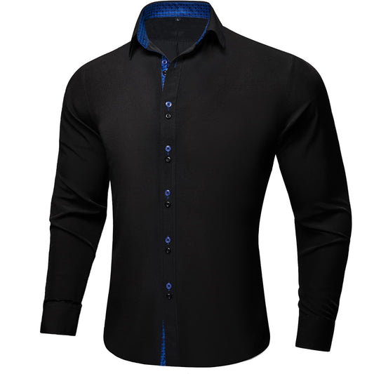 Barry. Wang Mens Dress Shirt Black Construct Silk Long Sleeve Shirt