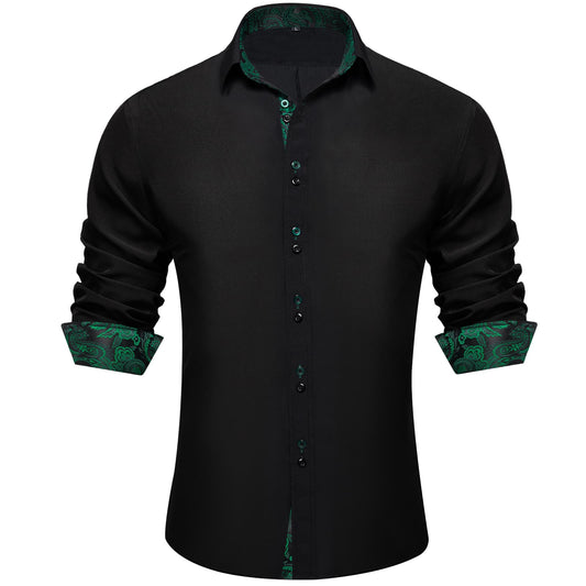 Barry. Wang Mens Dress Shirt Black Green Paisley Construct Silk Shirt