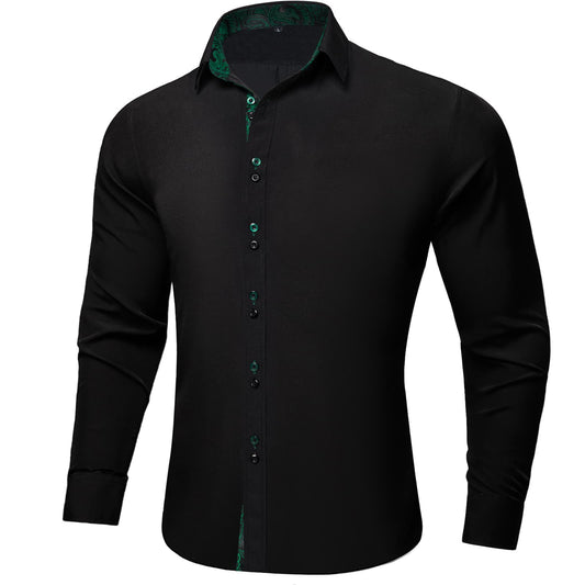 Barry. Wang Mens Dress Shirt Black Green Paisley Construct Silk Shirt