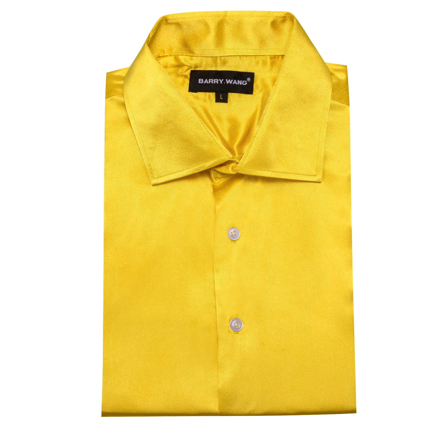 Barry.wang Men's Shirt Bright Yellow Solid Silk Long Sleeve Shirt Business