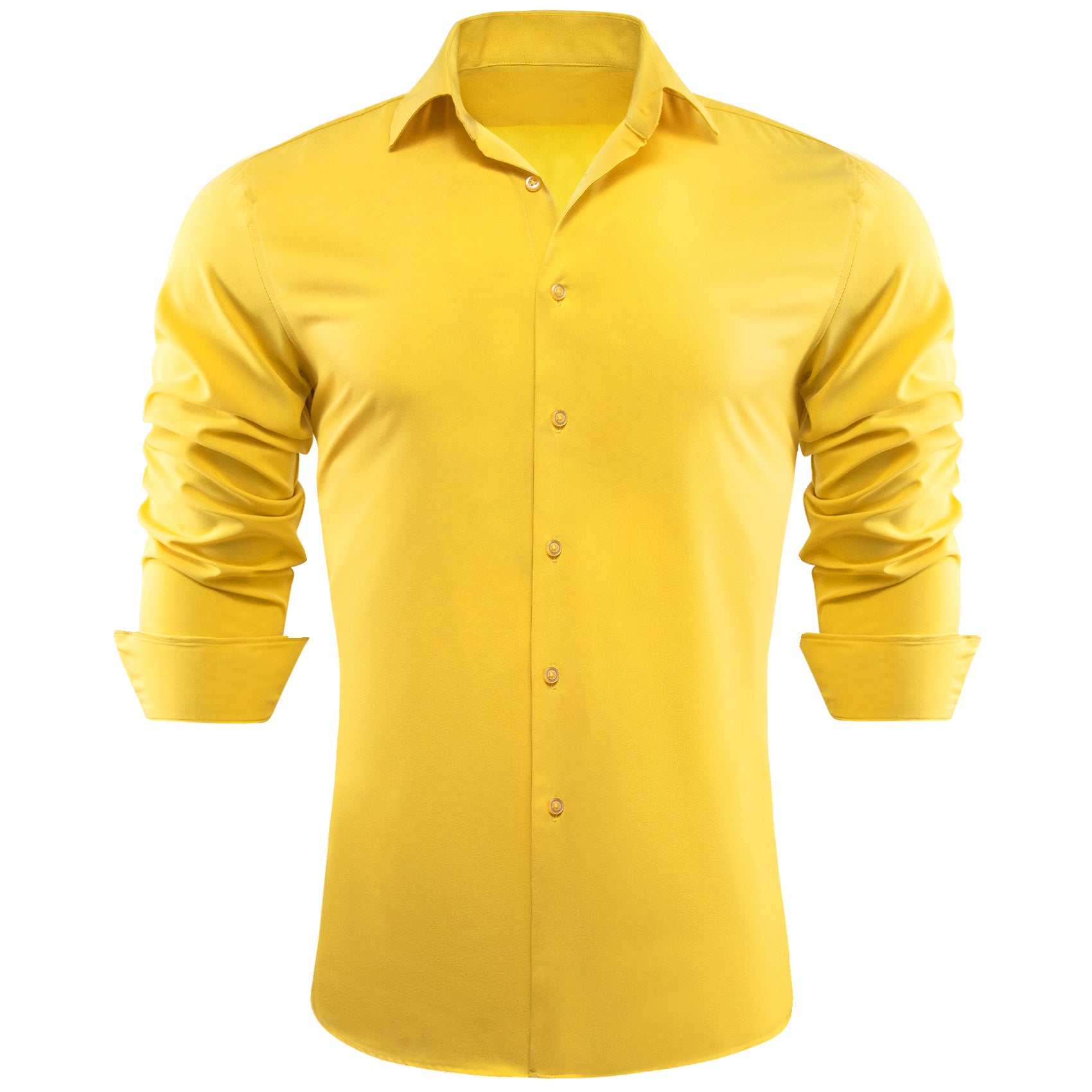 Barry.wang Button Down Shirt Bright Yellow Solid Silk Men's Long Sleeve Shirt