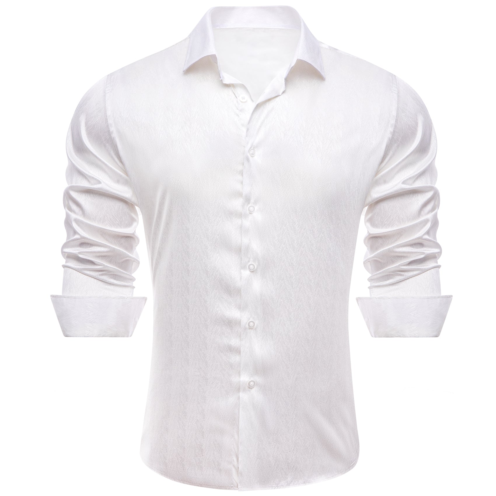 Barry.wang White Solid Silk Men's Shirt