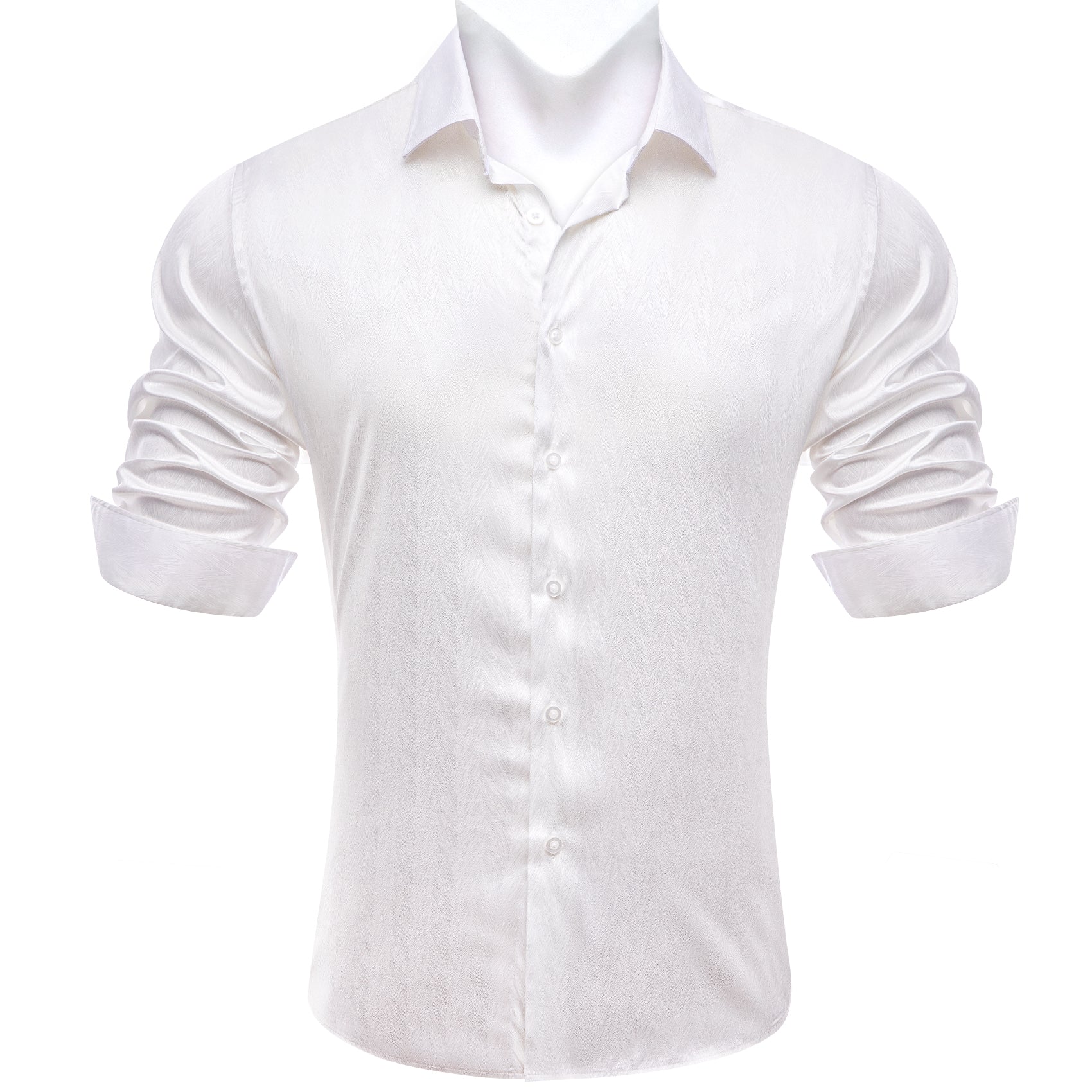 Barry.wang White Solid Silk Men's Shirt