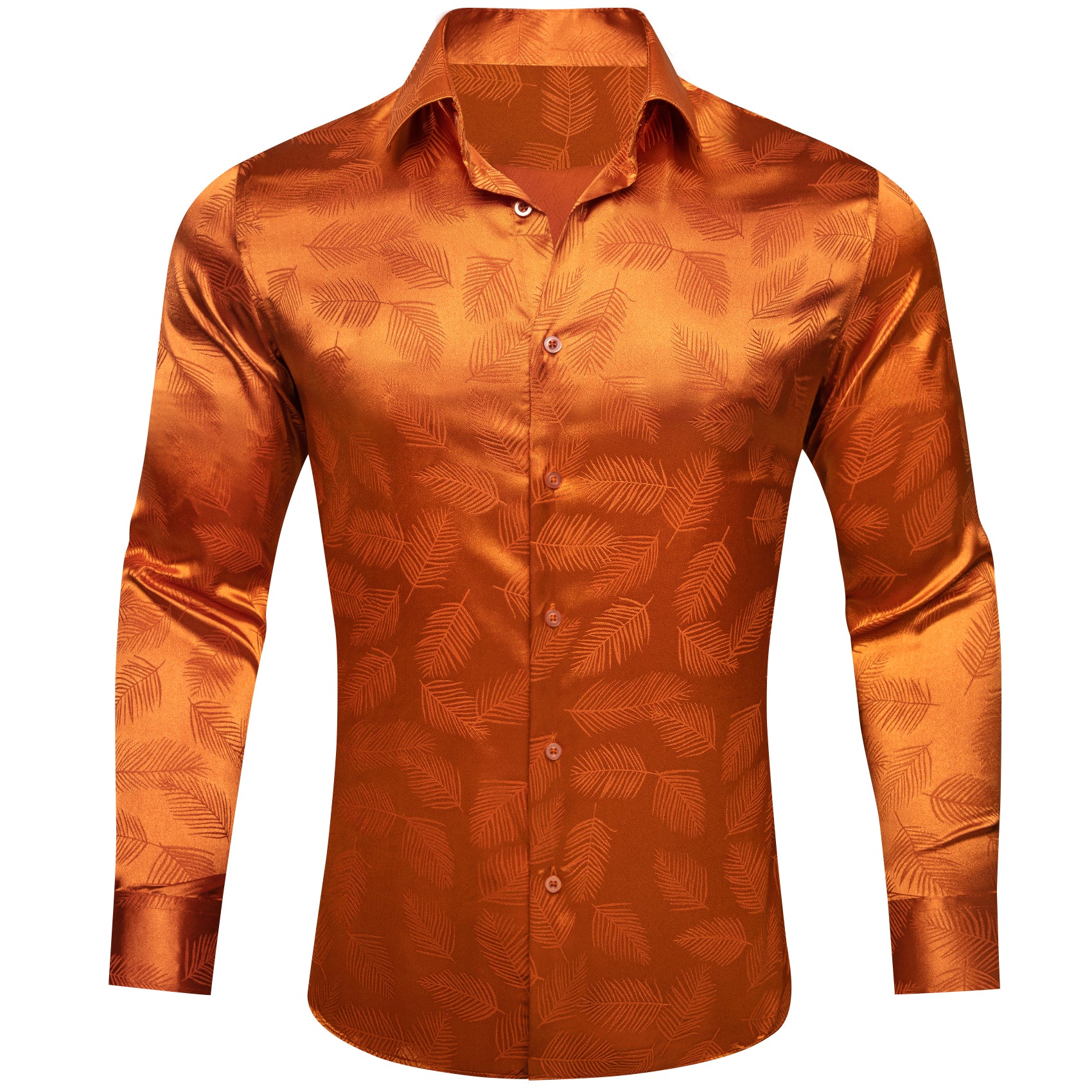 Barry.wang Button Down Shirt Orange Feather Silk Men's Long Sleeve Shirt