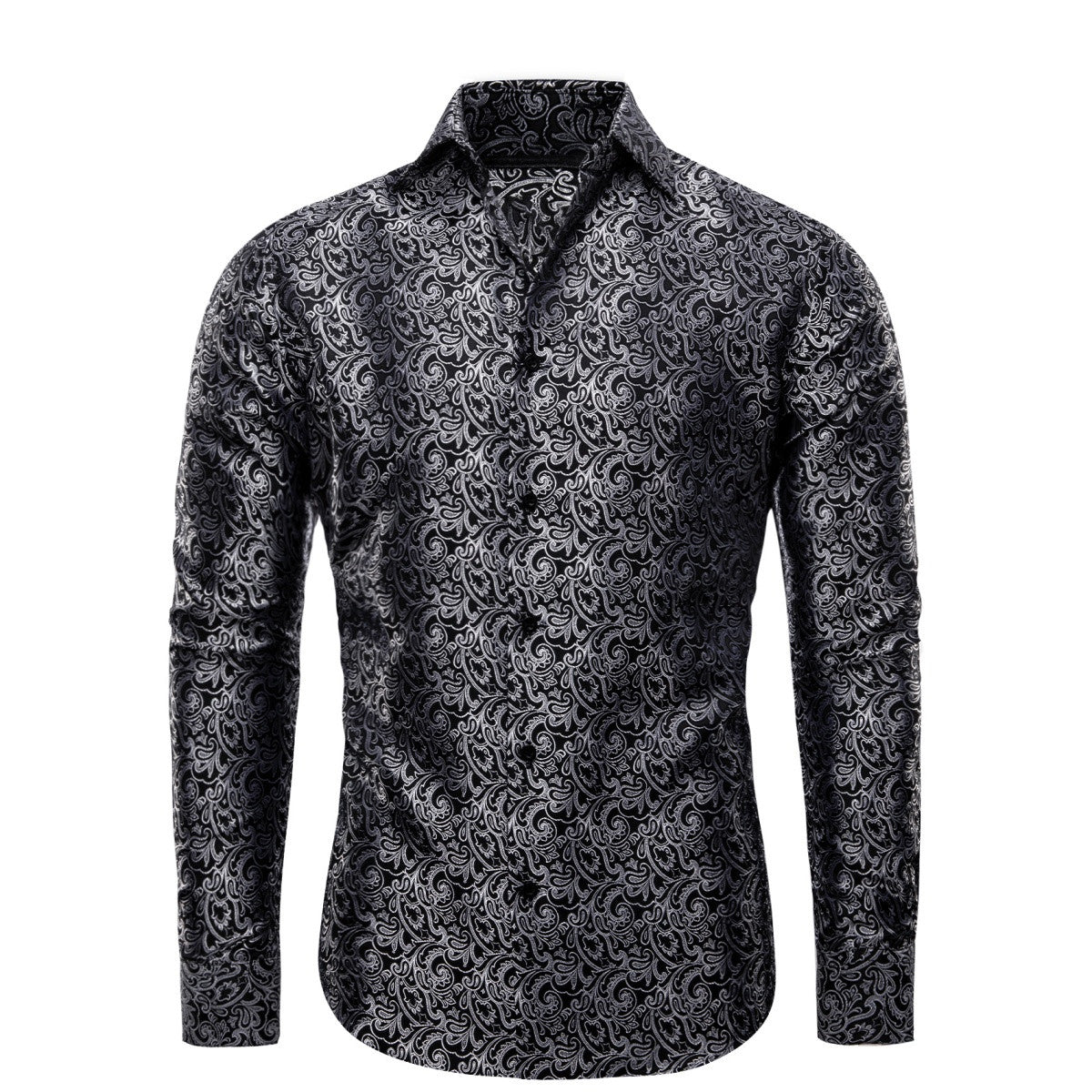 Barry. Wang Grey Casual Shirt Mens Paisley Long Sleeve Button Down Shirt