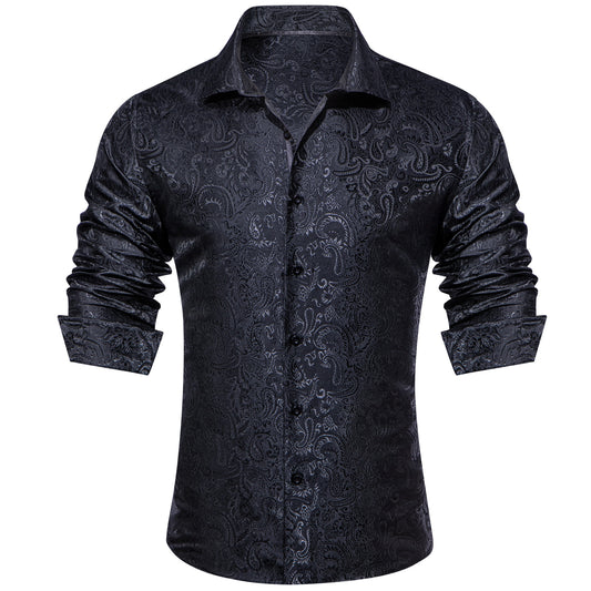 Barry. Wang Black Shirt Western Dress Paisley Wrinkle Free Button Down Shirt