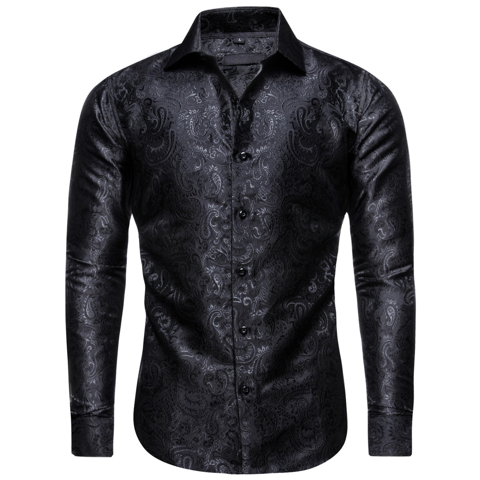 Barry. Wang Mens Black Shirt Casual Paisley Jacquard Long Sleeve Button Down Shirt