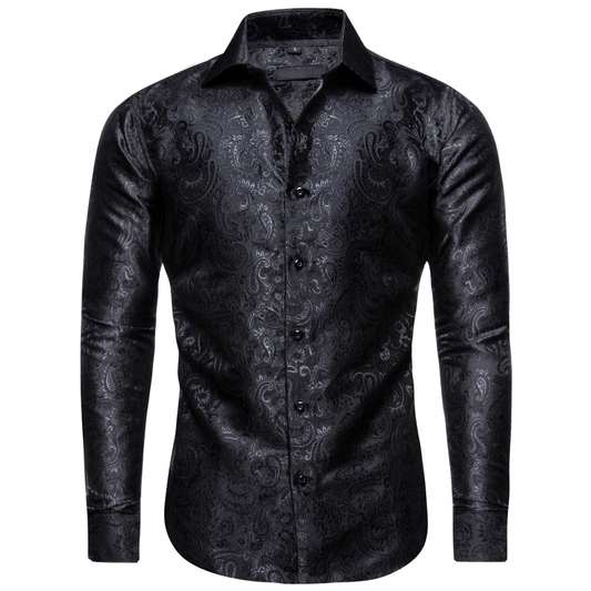 Barry. Wang Black Shirt Western Dress Paisley Wrinkle Free Button Down Shirt