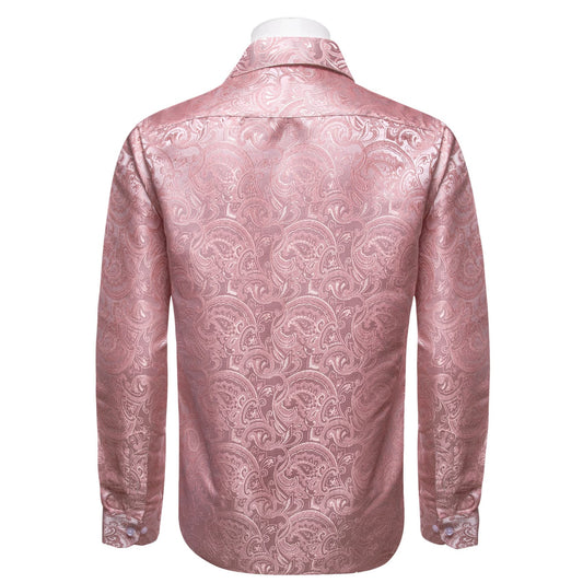 Barry. Wang Pink Wedding Mens Long Sleeve Floral Silk Dress Shirt