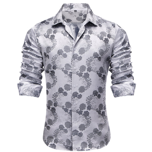 Barry. Wang White Dress Shirt Floral Wrinkle Free Button Down Long Sleeve Shirt