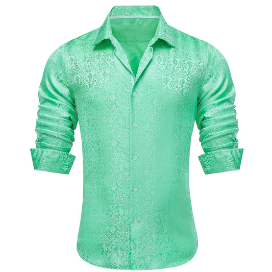 Barry. Wang Green Paisley Dress Shirt Long Sleeve Button Down Shirt