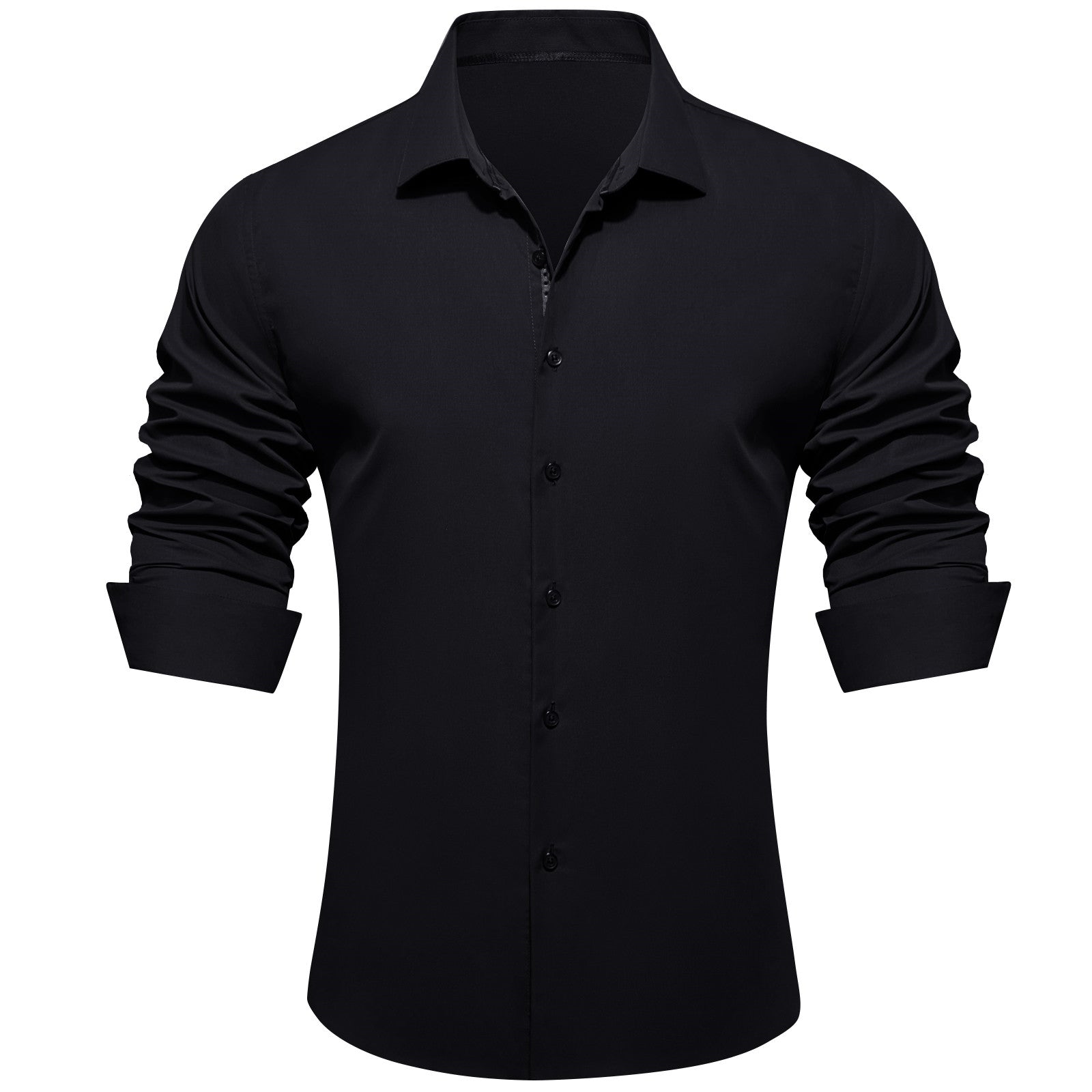 Barry. Wang Black Solid Shirt Mens Silk Long Sleeve Button Down Casual Shirt