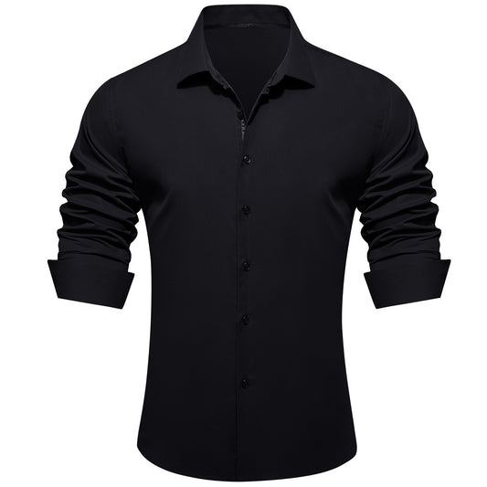 Barry. Wang Mens Black Dress Shirt Solid Long Sleeve Wrinkle-Free Formal Shirt