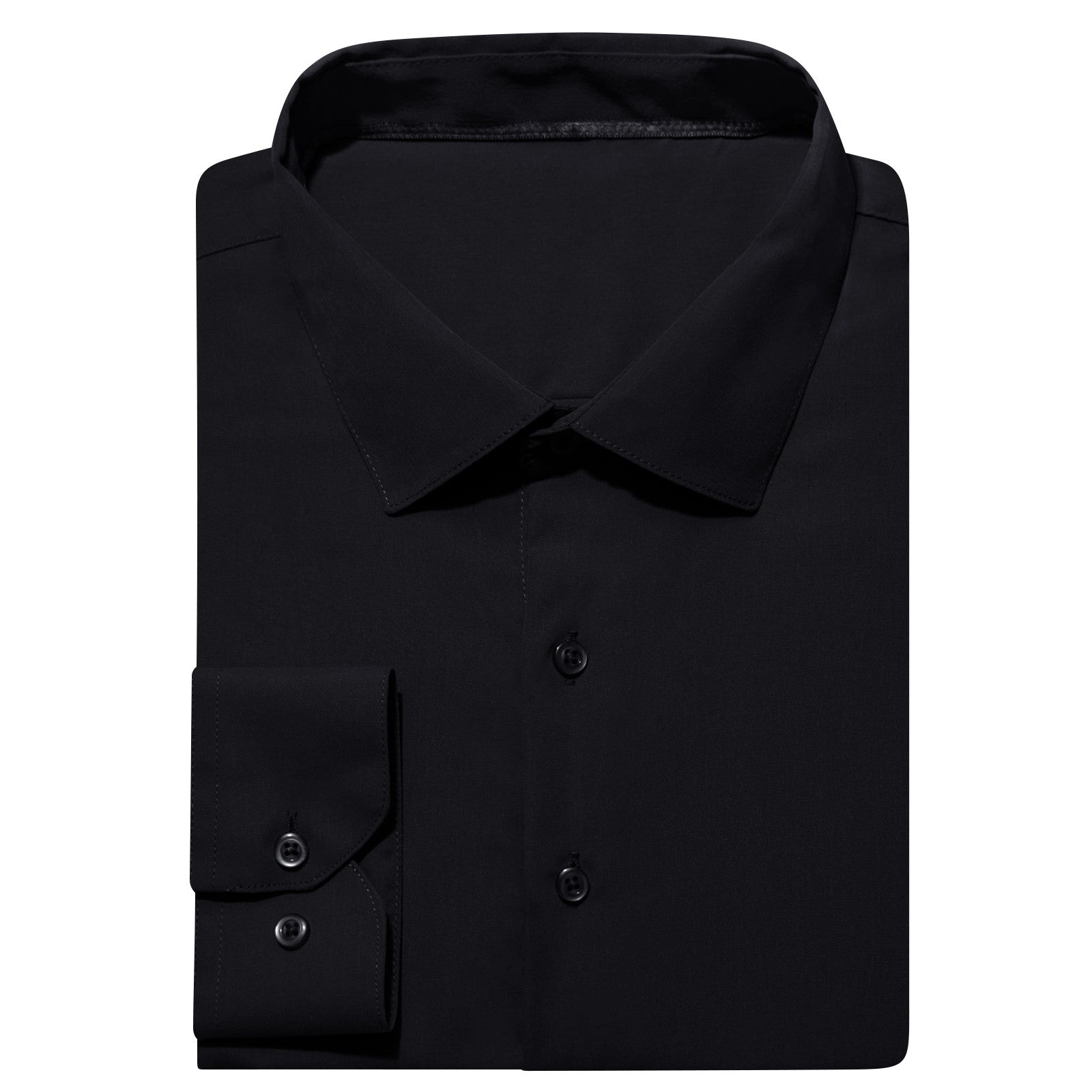 Barry. Wang Black Solid Shirt Mens Silk Long Sleeve Button Down Casual Shirt