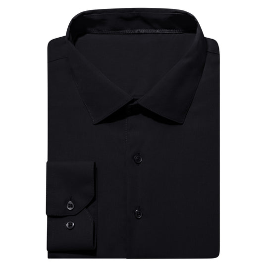 Barry. Wang Mens Black Dress Shirt Solid Long Sleeve Wrinkle-Free Formal Shirt