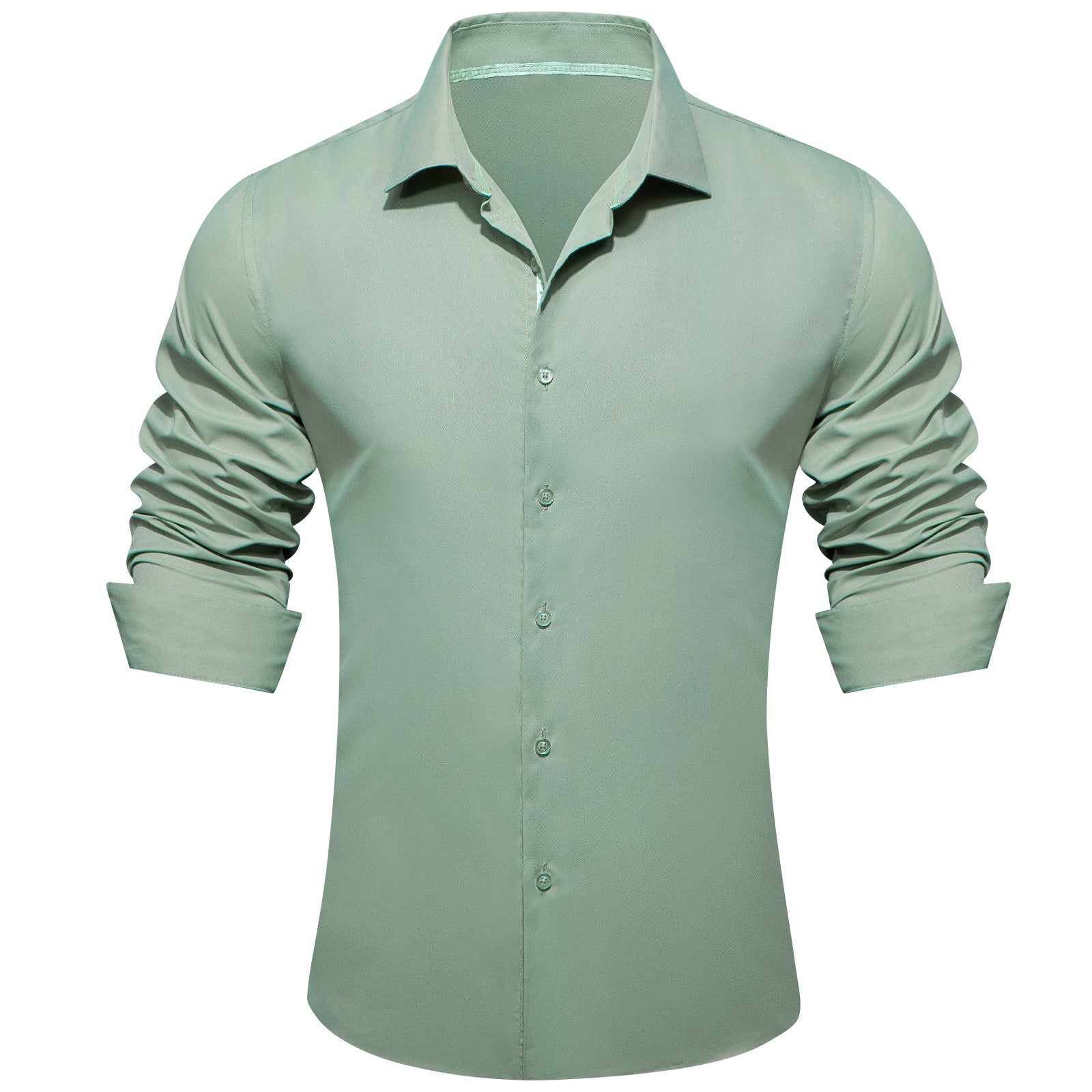 Barry. Wang Sage Green Solid Shirt Mens Silk Long Sleeve Button Down Casual Shirt