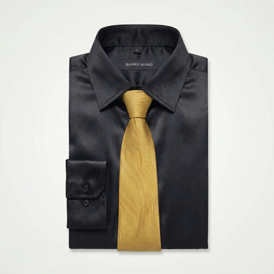 Barry. Wang Black Satin Shirt with Tie Set