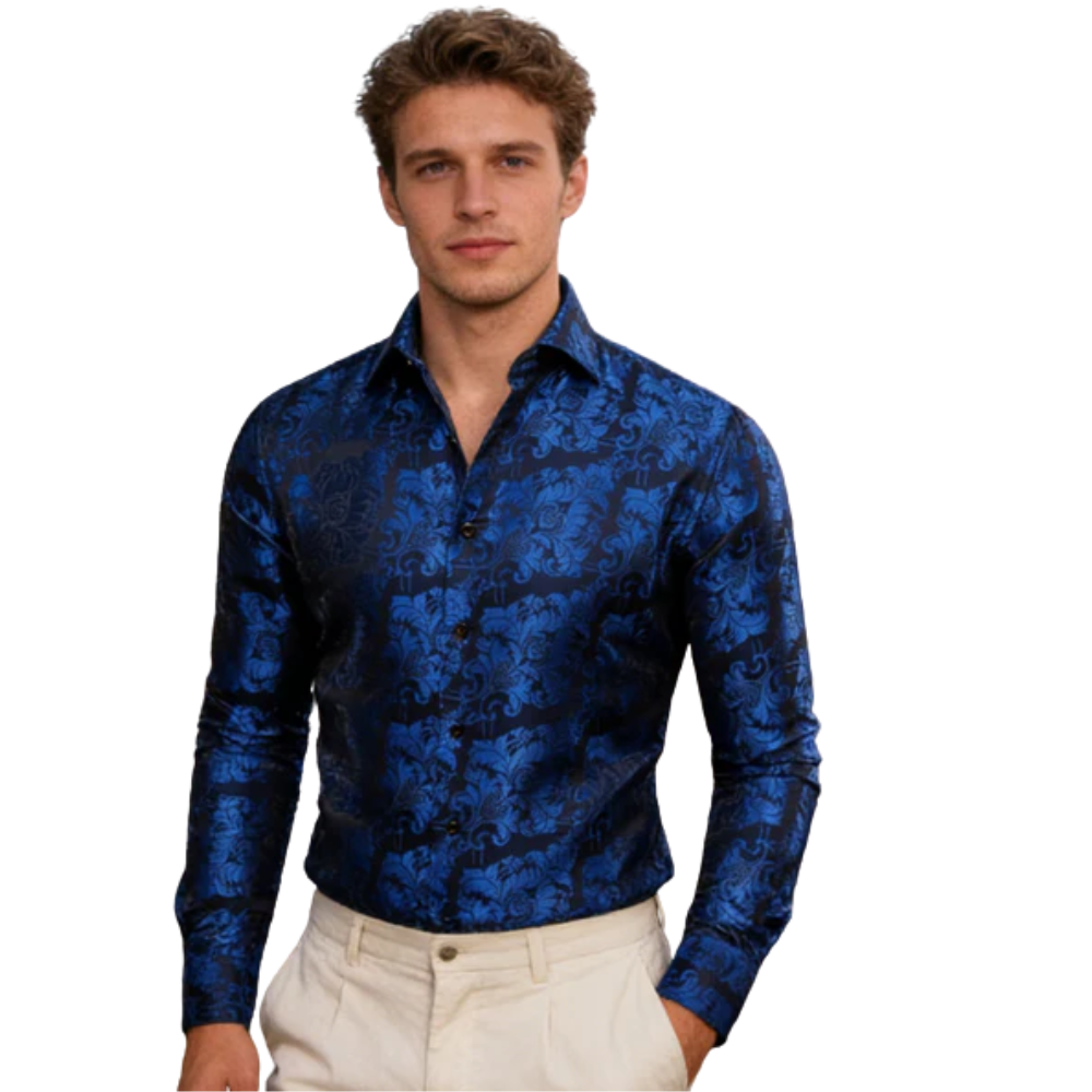 royal blue dress shirt for men Barry. Wang Mens Floral Button Down Shirt Strapless Lace Ball Gown tea length prom dresses or for any occasion. BIRTHDAY:9