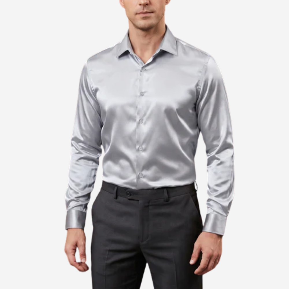 mens dress shirt silver Barry. Wang Silver Satin Mens Dress Shirts Long Sleeve Solid Formal Sh